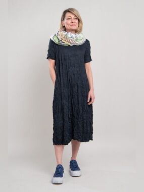 Luukaa Crinkled cotton lagen look navy dress 14 oversized art modern boho chic